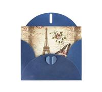 WHJSHOP Carte de vœux bleue vintage Paris Tour Eiffel Papillon 10,2 x 15,2 cm pour Noël, anniversaire d'enfant, Saint-Valentin, anniversaire de mariage et invitations de fête