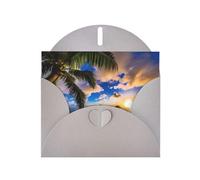 WHJSHOP Carte de vœux grise à motif tropical hawaïen, palmier, océan, mer, coucher de soleil - 10,2 x 15,2 cm - Pour Noël, anniversaire d'enfant, Saint-Valentin, anniversaire de mariage et invitations