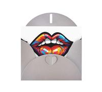 WHJSHOP Carte de vœux grise avec imprimé lèvres colorées et tendance, parfaite pour la Saint-Valentin, un anniversaire de mariage et des invitations de fête