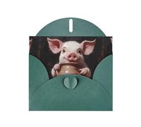 WHJSHOP Carte de vœux imprimée cochon tenant un vase - Papier nacré de qualité supérieure, effet perlé double face, enveloppe en papier perlé avec boucle d'amour