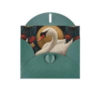 WHJSHOP Carte de vœux imprimée cygne dans un parterre de fleurs - Papier nacré de qualité supérieure, effet perlé double face, enveloppe en papier perlé avec boucle d'amour