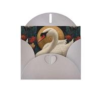 WHJSHOP Carte de vœux imprimée cygne dans un parterre de fleurs - Papier nacré de qualité supérieure, effet perlé double face, enveloppe en papier perlé avec boucle d'amour