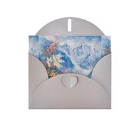 WHJSHOP Carte de vœux imprimée fleurs sur des montagnes enneigées - Papier nacré de qualité supérieure, effet perlé double face, enveloppe en papier perlé avec boucle d'amour