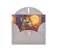 WHJSHOP Carte de vœux imprimée girafe regardant la lune - Papier nacré de qualité supérieure, effet perlé double face, enveloppe en papier perlé avec boucle d'amour