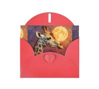WHJSHOP Carte de vœux imprimée girafe regardant la lune - Papier nacré de qualité supérieure, effet perlé double face, enveloppe en papier perlé avec boucle d'amour