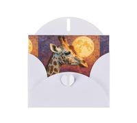 WHJSHOP Carte de vœux imprimée girafe regardant la lune - Papier nacré de qualité supérieure, effet perlé double face, enveloppe en papier perlé avec boucle d'amour