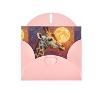 WHJSHOP Carte de vœux imprimée girafe regardant la lune - Papier nacré de qualité supérieure, effet perlé double face, enveloppe en papier perlé avec boucle d'amour