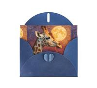 WHJSHOP Carte de vœux imprimée girafe regardant la lune - Papier nacré de qualité supérieure, effet perlé double face, enveloppe en papier perlé avec boucle d'amour