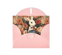 WHJSHOP Carte de vœux imprimée lapin dans la rose - Papier nacré de qualité supérieure, effet perlé double face, enveloppe en papier perlé avec boucle d'amour