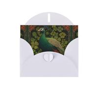 WHJSHOP Carte de vœux imprimée paon vert trèfle - Papier nacré de qualité supérieure, effet perlé double face, enveloppe en papier perlé avec boucle d'amour