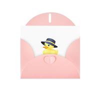 WHJSHOP Carte de vœux imprimée petit canard jaune portant un chapeau - Papier nacré de qualité supérieure, effet nacré double face, enveloppe en papier perlé avec boucle d'amour