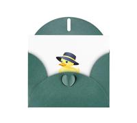 WHJSHOP Carte de vœux imprimée petit canard jaune portant un chapeau - Papier nacré de qualité supérieure, effet nacré double face, enveloppe en papier perlé avec boucle d'amour