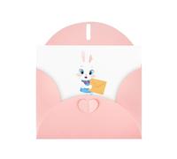 WHJSHOP Carte de vœux imprimée petit lapin blanc regardant l'enveloppe - Papier nacré de qualité supérieure - Effet perle double face - Enveloppe en papier perlé avec boucle d'amour