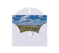 WHJSHOP Carte de vœux imprimée pissenlit sur la prairie - Papier nacré de qualité supérieure, effet perlé double face, enveloppe en papier perlé avec boucle d'amour