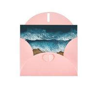 WHJSHOP Carte de vœux imprimée « The waves on the beach » - Papier nacré de qualité supérieure - Effet nacré double face - Enveloppe en papier perlé avec boucle d'amour