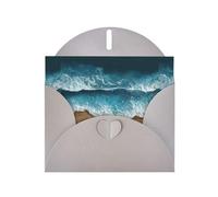 WHJSHOP Carte de vœux imprimée « The waves on the beach » - Papier nacré de qualité supérieure - Effet nacré double face - Enveloppe en papier perlé avec boucle d'amour