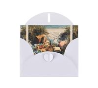 WHJSHOP Carte de vœux Pique-nique au bord de la mer - Papier nacré de qualité supérieure - Effet perle double face - Enveloppe en papier perlé avec boucle d'amour