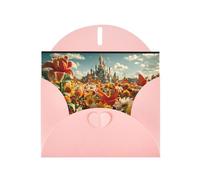 WHJSHOP Carte de vœux rose avec impression château et fleur de mer, parfaite pour la Saint-Valentin, un anniversaire de mariage et des invitations de fête