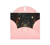 WHJSHOP Carte de vœux rose avec impression de lumières de forêt foncée, parfaite pour la Saint-Valentin, un anniversaire de mariage et des invitations de fête