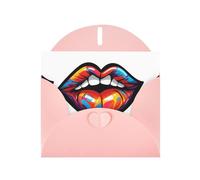 WHJSHOP Carte de vœux rose avec imprimé lèvres colorées et tendance, parfaite pour la Saint-Valentin, un anniversaire de mariage et des invitations de fête