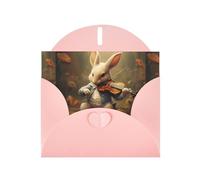 WHJSHOP Carte de vœux rose avec lapin jouant du violon, parfaite pour la Saint-Valentin, un anniversaire de mariage et des invitations de fête