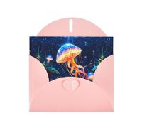 WHJSHOP Carte de vœux rose avec méduses colorées sur le fond marin, parfaite pour la Saint-Valentin, un anniversaire de mariage et des invitations de fête