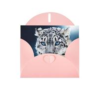 WHJSHOP Carte de vœux rose avec motif léopard des neiges aux yeux bleus 10,2 x 15,2 cm pour Noël, anniversaire d'enfant, Saint-Valentin, anniversaire de mariage et invitations de fête