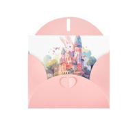 WHJSHOP Carte de vœux rose motif lapin sur le château, parfaite pour la Saint-Valentin, un anniversaire de mariage et des invitations de fête