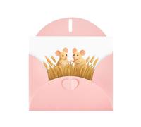 WHJSHOP Carte de vœux rose « Une paire de souris dans le champ de blé », parfaite pour la Saint-Valentin, un anniversaire de mariage et des invitations de fête