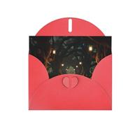 WHJSHOP Carte de vœux rouge avec impression de lumières de forêt foncée, parfaite pour la Saint-Valentin, un anniversaire de mariage et des invitations de fête