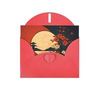 WHJSHOP Carte de vœux rouge avec impression fleur de prunier chinoise parfaite pour la Saint-Valentin, un anniversaire de mariage et des invitations de fête