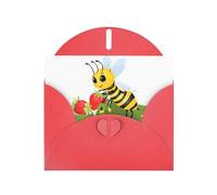 WHJSHOP Carte de vœux rouge avec inscription « Little Bee on Strawberry Flower » - Parfaite pour la Saint-Valentin, un anniversaire de mariage et des invitations de fête