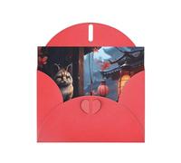 WHJSHOP Carte de vœux rouge avec motif chat sur le bord de la fenêtre, parfaite pour la Saint-Valentin, un anniversaire de mariage et des invitations de fête