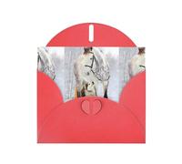 WHJSHOP Carte de vœux rouge avec motif cheval blanc 10,2 x 15,2 cm pour Noël, anniversaire d'enfant, Saint-Valentin, anniversaire de mariage et invitations de fête