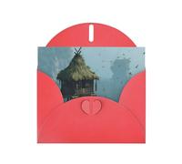 WHJSHOP Carte de vœux rouge imprimée cabane à flanc de falaise parfaite pour la Saint-Valentin, un anniversaire de mariage et des invitations de fête