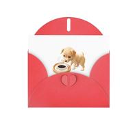 WHJSHOP Carte de vœux rouge représentant un chiot qui profite de la vie. Parfaite pour la Saint-Valentin, un anniversaire de mariage et des invitations de fête