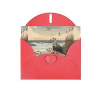 WHJSHOP Carte de vœux Seals along the coast Prints - Papier nacré de qualité supérieure, effet perle double face, enveloppe en papier perlé avec boucle d'amour
