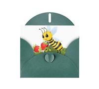 WHJSHOP Carte de vœux vert foncé avec inscription « Little Bee on Strawberry Flower » - Parfaite pour la Saint-Valentin, un anniversaire de mariage et des invitations de fête