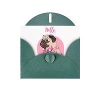 WHJSHOP Carte de vœux vert foncé avec motif chien carlin amusant 10,2 x 15,2 cm pour Noël, anniversaire d'enfant, Saint-Valentin, anniversaire de mariage et invitations de fête