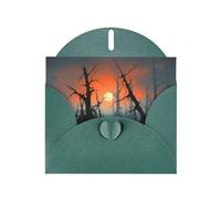 WHJSHOP Carte de vœux vert foncé, motif arbre mort au coucher du soleil, parfaite pour la Saint-Valentin, un anniversaire de mariage et des invitations de fête