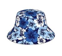 WHJSHOP Chapeau bob double face réfléchissant imprimé hibiscus bleu, protection UV, convient pour les hommes et les femmes
