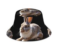 WHJSHOP Chapeau bob réfléchissant à longues oreilles avec image de lapin aux couleurs contrastées et respirant pour homme et femme, pour voyage, camping, noir