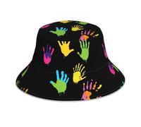 WHJSHOP Chapeau bob réfléchissant imprimé à la main coloré pour hommes et femmes décontracté extérieur noir