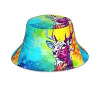 WHJSHOP Chapeau bob réfléchissant imprimé cerf Sika coloré pour homme et femme décontracté extérieur noir