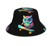 WHJSHOP Chapeau bob réfléchissant imprimé hibou coloré sur planche à roulettes pour homme et femme décontracté extérieur noir