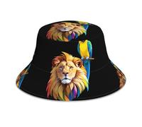 WHJSHOP Chapeau bob réfléchissant imprimé lion et perroquet coloré pour homme et femme décontracté extérieur noir