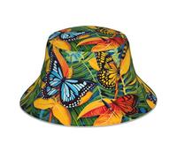 WHJSHOP Chapeau bob réfléchissant imprimé papillon sur feuilles vertes pour homme et femme