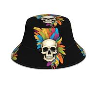 WHJSHOP Chapeau bob réfléchissant imprimé plume coloré pour hommes et femmes décontracté extérieur noir