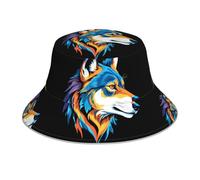 WHJSHOP Chapeau bob réfléchissant imprimé tête de loup féroce coloré pour homme et femme décontracté extérieur noir