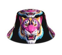 WHJSHOP Chapeau bob réfléchissant imprimé tête de tigre coloré pour hommes et femmes décontracté extérieur noir